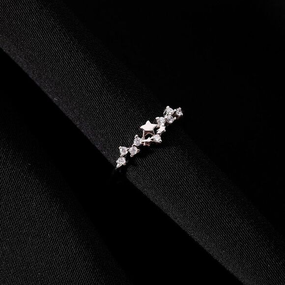Gold Dainty CZ Cluster Ring, 925 Silver Dainty Star Ring, Minimalist Stacking - Picture 4 of 10
